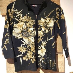 Exist - Black and Gold Floral Zip-Up Jacket